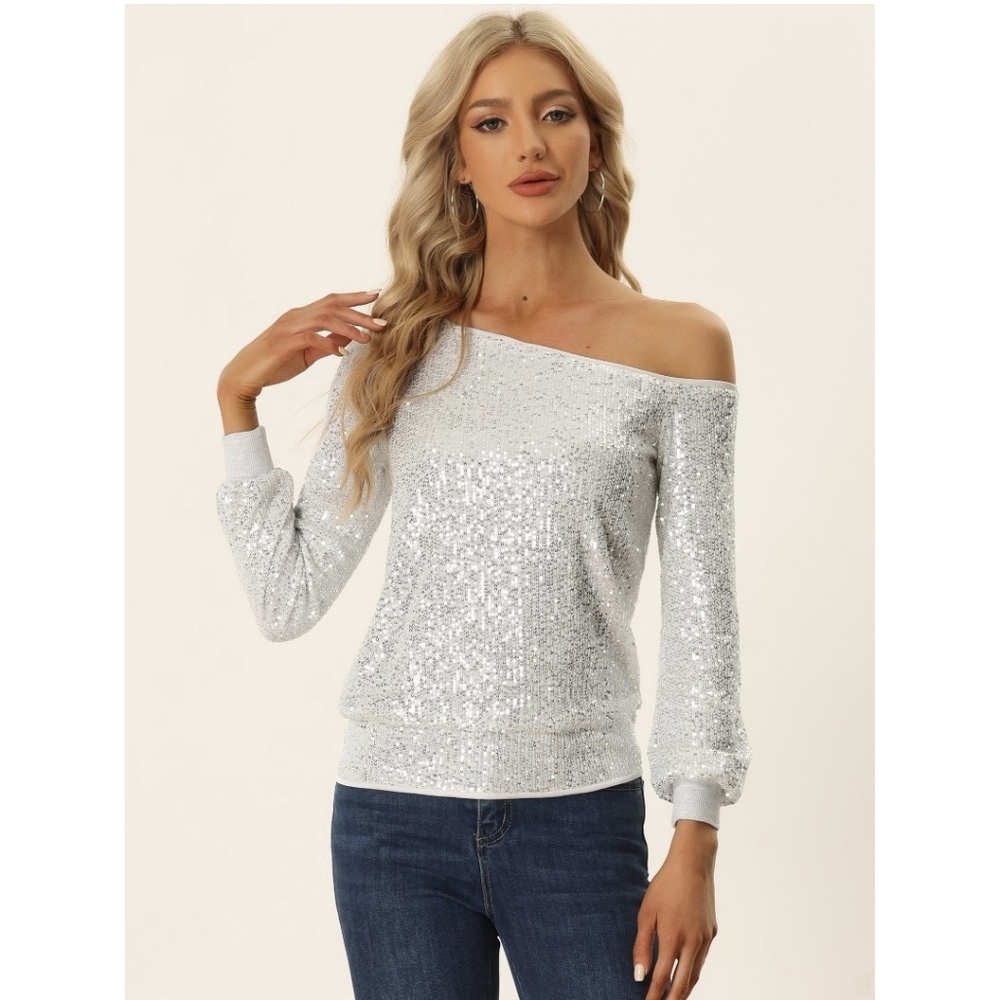 Allegra K Silver Sequin Blouse